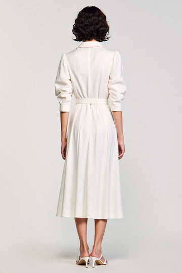 Ivory A Line Notched Lapel Wedding Guest Dress with Sleeves